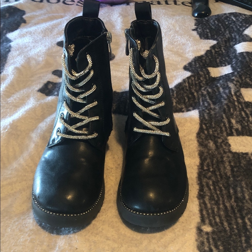Tahari Black Kids Rain & Snow Lace-Up Boots with Silver Accents